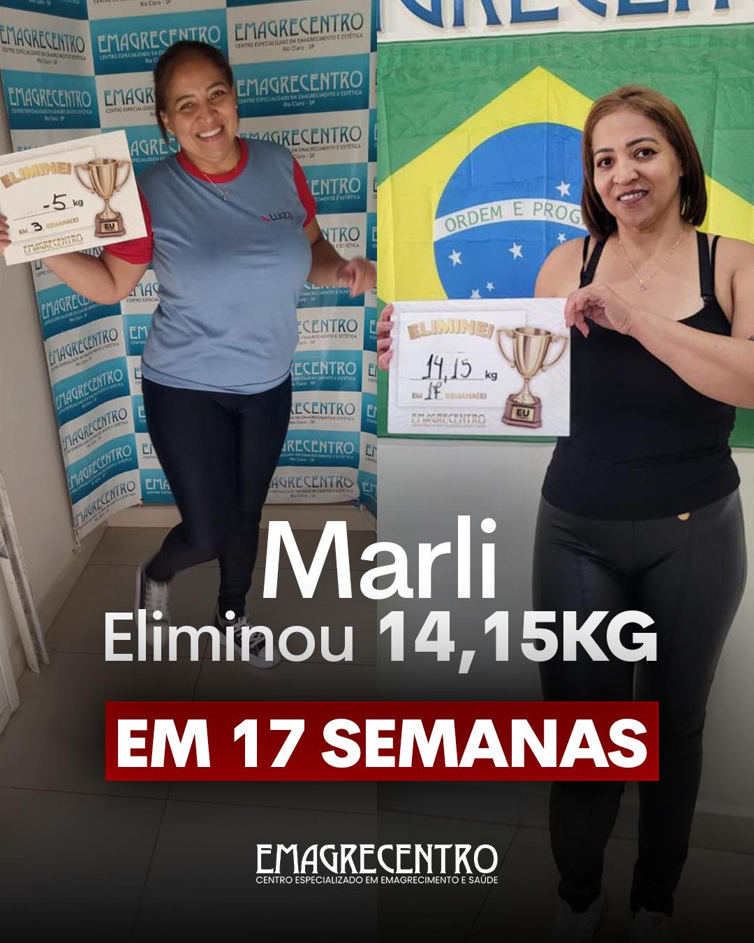 Marli: eliminou 14,15 kg em 17 semanas na Emagrecentro Piracicaba